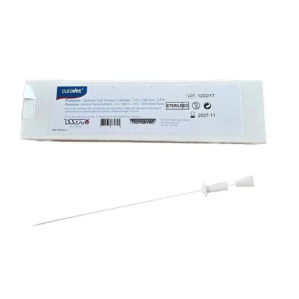 Curavet Sterile Cat Urinary Catheter 1.0x130 mm with Chuck (Pack of 12)