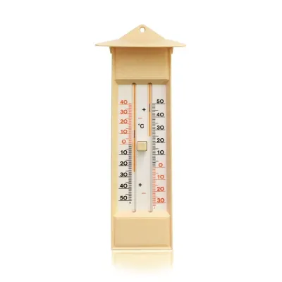Analog thermometer, classic temperature measuring device.