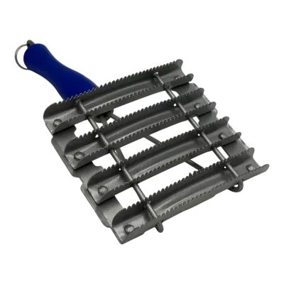 A specialized grooming brush designed to trim a horse's coat, remove dead skin, and give it a shiny appearance.