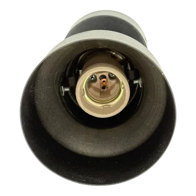 Livestock incubation system heater bulb fixture with ceramic socket, bulb-less reflector.
