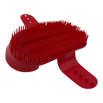 A specialized grooming brush used to trim a horse's coat and remove dead skin cells.
