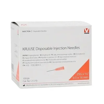 0.5 x 16 mm 25G 5/8 Çəhrayı Steril Şpris İynəsi (100 ədəd) – KRUUSE