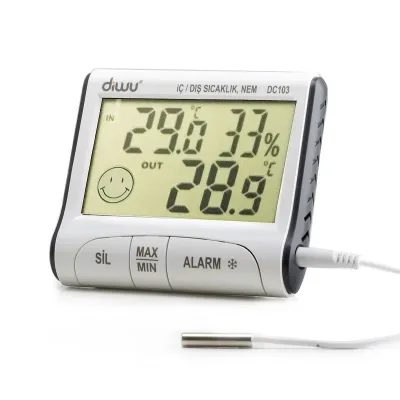 Diwu Termometre-Higrometre DC103 (Nem ve Sıcaklık Ölçer) Problu. İç Dış Min Max