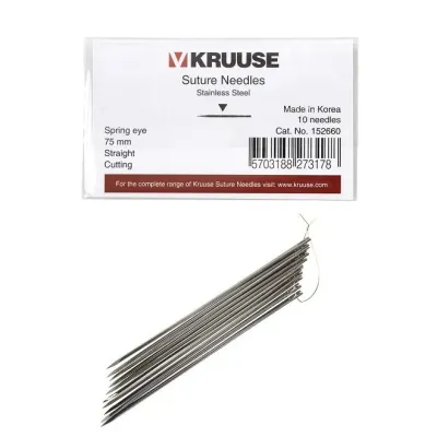 Kruuse-Vet Sütür İğnesi. Spring Eye. Düz. Keskin. 75 mm. 10/pk