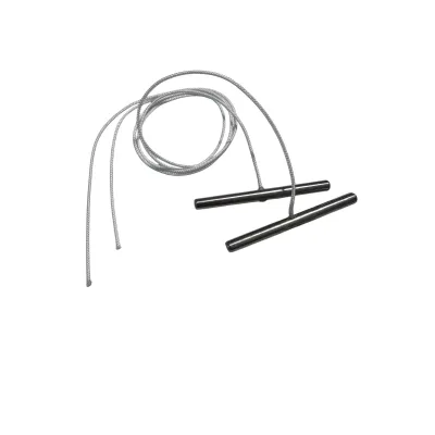 Abomasum displacement cord with metal pin, bovine gastric torsion surgical instrument.