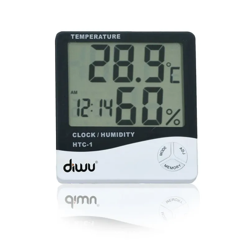 Diwu Termometre-Higrometre. Dijital. Saatli. HTC-1 (Nem ve Sıcaklık Ölçer)