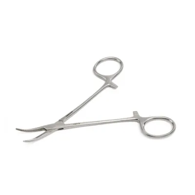 Stainless steel Halsted Mosquito pliers, 12.5 cm, 4.9 inch curved small clamp.
