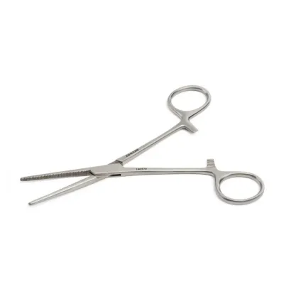Stainless steel hemostatic forceps, 14 cm, 5.5 inch straight, medical surgical clamp.