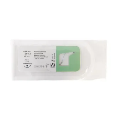 Veteriner Nylon İplik. No:4/0. 45 cm. 19 mm 3/8 C Keskin İynəli. 18/pk – KRUUSE