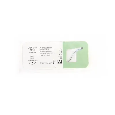 Veteriner Nylon İplik. No:3/0. 45 cm. 19 mm 3/8 C Keskin İynəli. 18/pk – KRUUSE