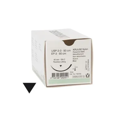 Farm & Veterinary: Veterinary Nylon Suture. No:2/0. 90 cm. 45 mm 3/8 C Keskin with Needle. 18/pk