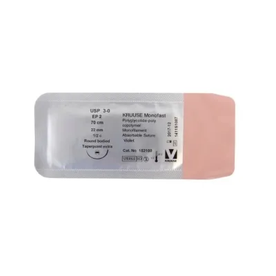 Veteriner Monofast İplik. No:3/0. 70 cm. 22 mm 1/2 Yuvarlak İynəli. 18/pk – KRUUSE