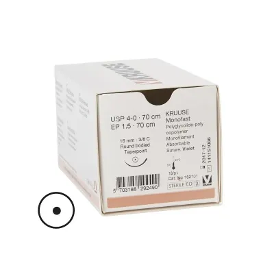 Ferma və Baytarlıq: Baytarlıq Monofast İplik. No:4/0. 70 cm. 16 mm 3/8 Yuvarlak iynəli. 18/pk