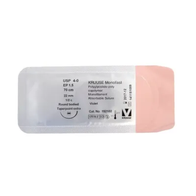Veteriner Monofast İplik. No:4/0. 70 cm. 22 mm 1/2 Yuvarlak İynəli. 18/pk – KRUUSE