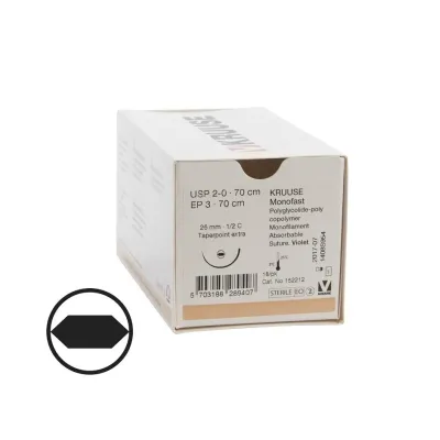 Veteriner Monofast İplik. No:2/0. 70 cm. 26 mm 1/2 Yuvarlak İğneli. 18/pk