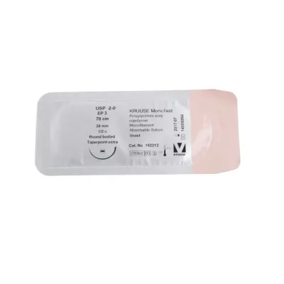 Veteriner Monofast İplik. No:2/0. 70 cm. 26 mm 1/2 Yuvarlak İğneli. 18/pk