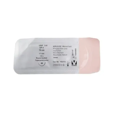 Veteriner Monofast İplik. No:3/0. 70 cm. 17 mm 1/2 Yuvarlak İğneli. 18/pk