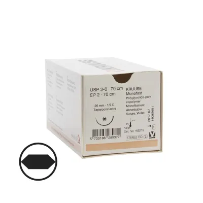 Veteriner Monofast İplik. No:3/0. 70 cm. 26 mm 1/2 Yuvarlak İğneli. 18/pk