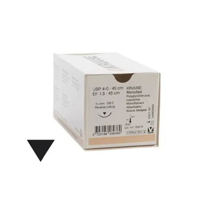 Veteriner Monofast İplik. No:4/0. 45 cm. 16 mm 3/8 Keskin İğneli. 18/pk