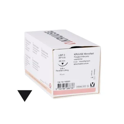 Veteriner Monofast İplik. No:0. 70 cm. 26 mm 3/8 Keskin İynəli. 18/pk – KRUUSE