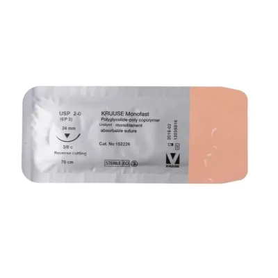 Veteriner Monofast İplik. No:2/0. 70 cm. 24 mm 3/8 Keskin İynəli. 18/pk – KRUUSE