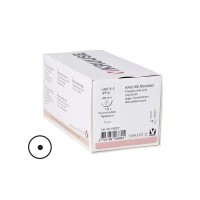 Veteriner Monofast İplik. No:3/0. 70 cm. 26 mm 1/2 Yuvarlak İynəli. 18/pk – KRUUSE
