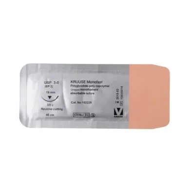 Veteriner Monofast İplik. No:3/0. 45 cm. 19 mm 3/8 Keskin İğneli. 18/pk