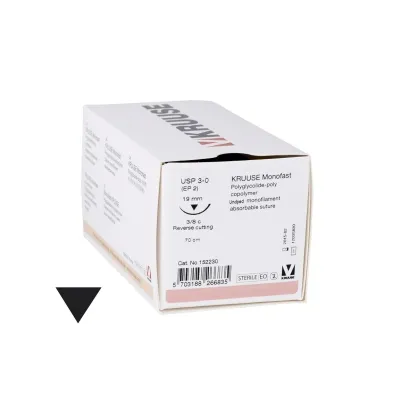 Veteriner Monofast İplik. No:3/0. 70 cm. 19 mm 3/8 Keskin İynəli. 18/pk – KRUUSE