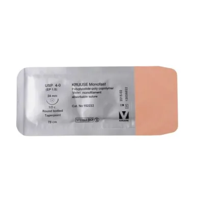 Veteriner Monofast İplik. No:4/0. 70 cm. 24 mm 1/2 Yuvarlak İğneli. 18/pk
