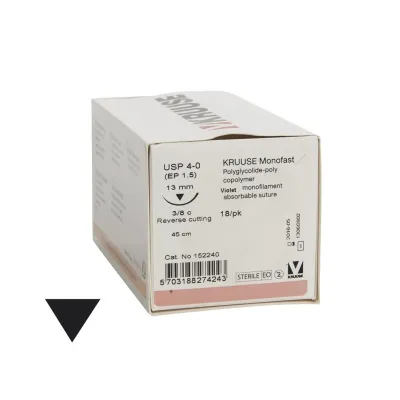 Veteriner Monofast İplik. No:4/0. 45 cm. 13 mm 3/8 Keskin İğneli. 18/pk