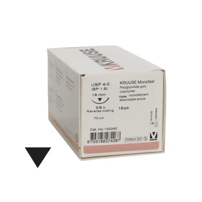 Veteriner Monofast İplik. No:4/0. 70 cm. 19 mm 3/8 Keskin İğneli. 18/pk