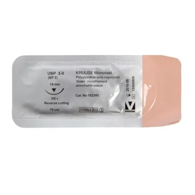 Veteriner Monofast İplik. No:3/0. 70 cm. 19 mm 3/8 Keskin İynəli. 18/pk – KRUUSE