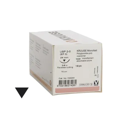 Veteriner Monofast İplik. No:2/0. 70 cm. 24 mm 3/8 Keskin İynəli. 18/pk – KRUUSE