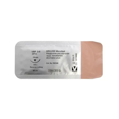 Veteriner Monofast İplik. No:3/0. 45 cm. 19 mm 3/8 Keskin İynəli. 18/pk – KRUUSE