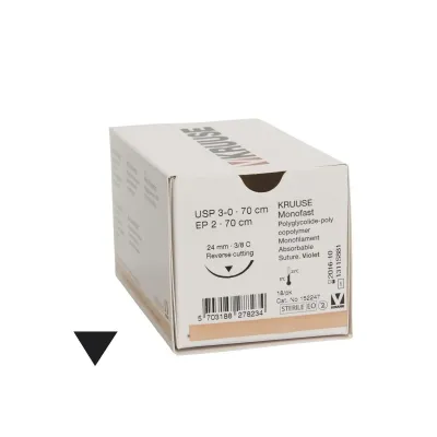 Farm & Veterinary: Veterinary Monofast Suture. No:3/0. 70 cm. 24 mm 3/8 Keskin with Needle. 18/pk
