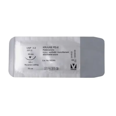 Veteriner PD-X İplik. No:3/0. 70 cm. 26 mm 3/8 Keskin İynəli. 18/pk – KRUUSE