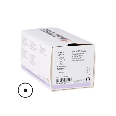Ferma və Baytarlıq: Baytarlıq Sacryl İplik. No:0. 70 cm. 30 mm 1/2 Yuvarlak iynəli. 18/pk