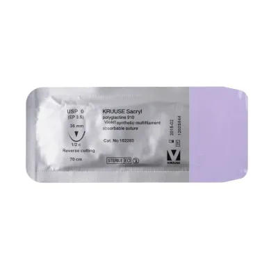 Farm & Veterinary: Veterinary Sacryl Suture. No:0. 70 cm. 36 mm 1/2 Keskin with Needle. 18/pk