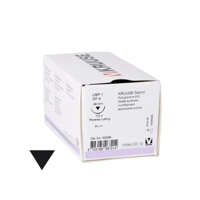 Veteriner Sacryl İplik. No:1. 90 cm. 48 mm 1/2 Keskin İğneli. 18/pk