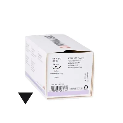 Veteriner Sacryl İplik. No:2/0. 70 cm. 24 mm 3/8 Keskin İğneli. 18/pk