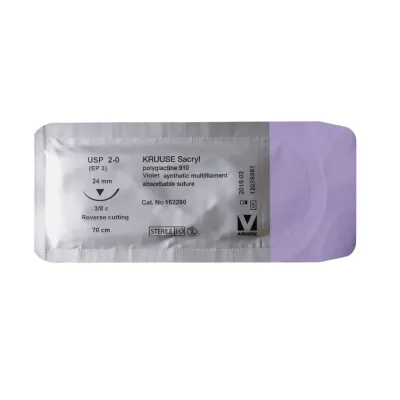 Veteriner Sacryl İplik. No:2/0. 70 cm. 24 mm 3/8 Keskin İynəli. 18/pk – KRUUSE