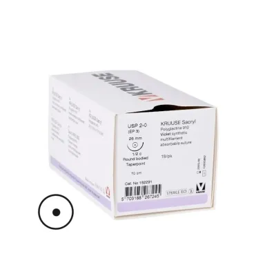 Farm & Veterinary: Veterinary Sacryl Suture. No:2/0. 70 cm. 26 mm 1/2 Yuvarlak with Needle. 18/pk
