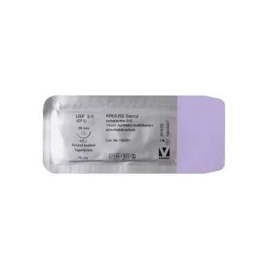 Veteriner Sacryl İplik. No:2/0. 70 cm. 26 mm 1/2 Yuvarlak İğneli. 18/pk