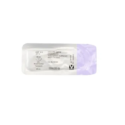 Veteriner Sacryl İplik. No:2/0. 45 cm. 36 mm 1/2 Yuvarlak İynəli. 18/pk – KRUUSE