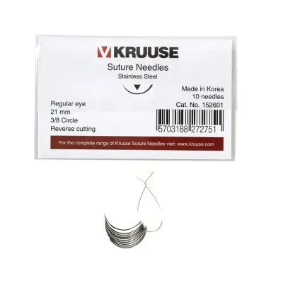 Kruuse-Vet Sütür İğnesi. Regular Eye. 3/8. Keskin. 21 mm. 10/pk