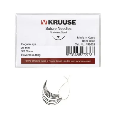 Kruuse-Vet Sütür İğnesi. Regular Eye. 3/8. Keskin. 25 mm. 10/pk