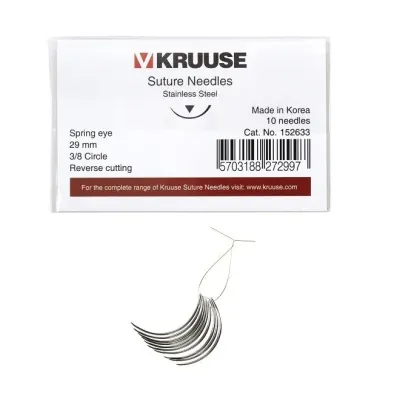 Kruuse-Vet Sütür İğnesi. Spring Eye. 3/8. Keskin. 29 mm. 10/pk