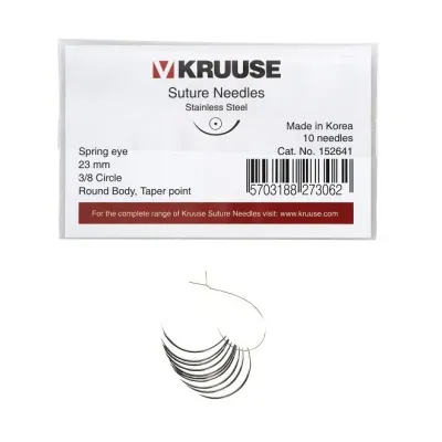 Kruuse-Vet Sütür İğnesi. Spring Eye. 3/8. Yuvarlak. 23 mm. 10/pk