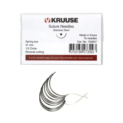 Kruuse-Vet Sütür İğnesi. Spring Eye. 1/2. Keskin. 41 mm. 10/pk