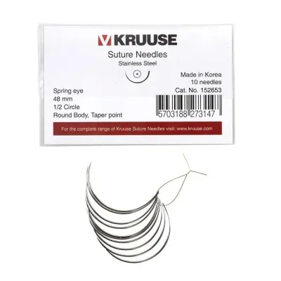 Kruuse-Vet Sütür İğnesi. Spring Eye. 1/2. Yuvarlak. 48 mm. 10/pk